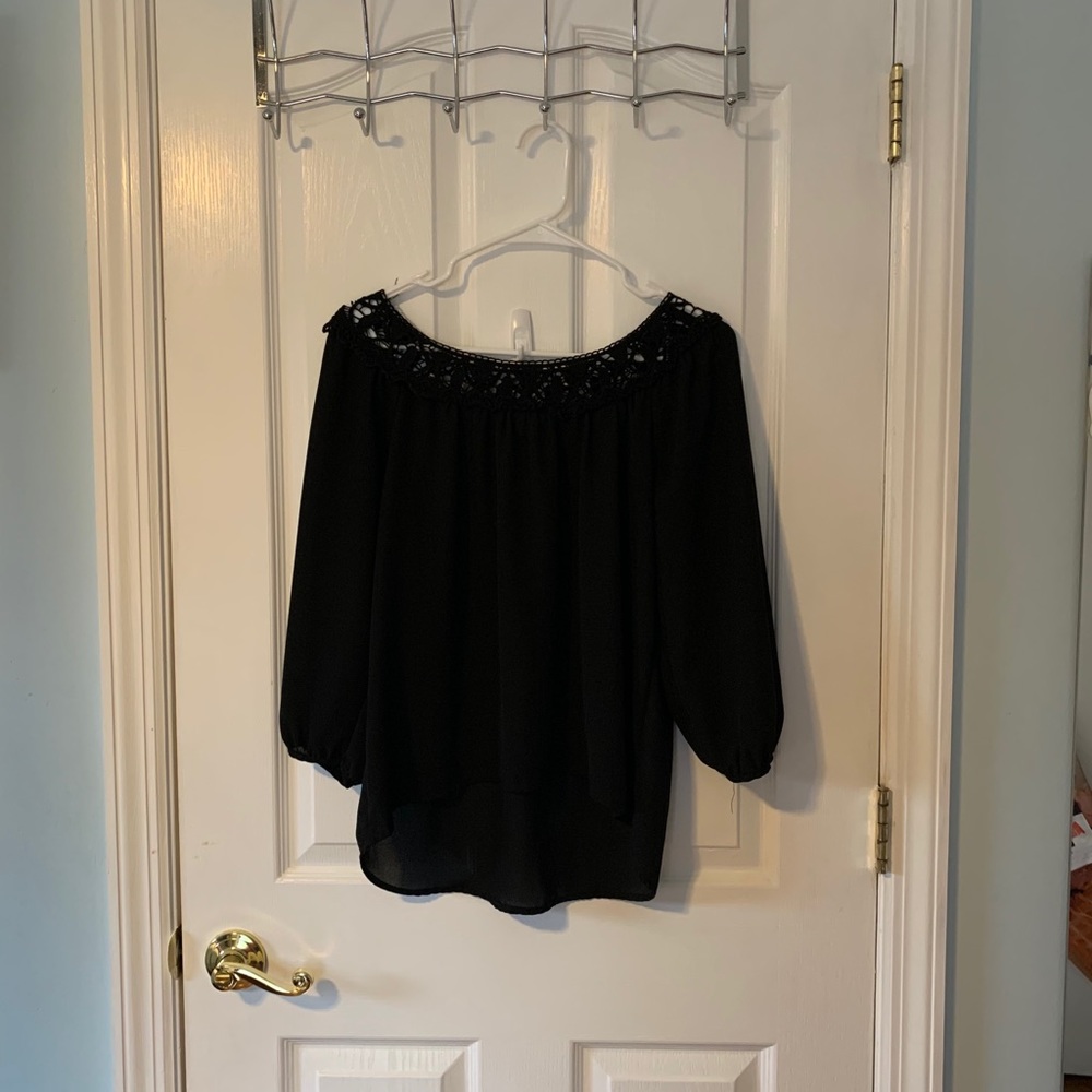 Xhilaration Black Blouse with Floral Designs: XS